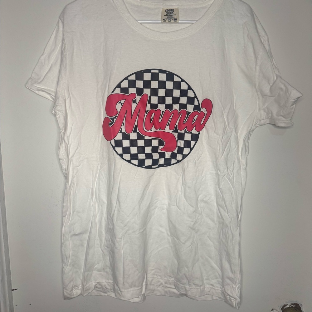 White T-Shirt with Pink 'Mama' Graphic